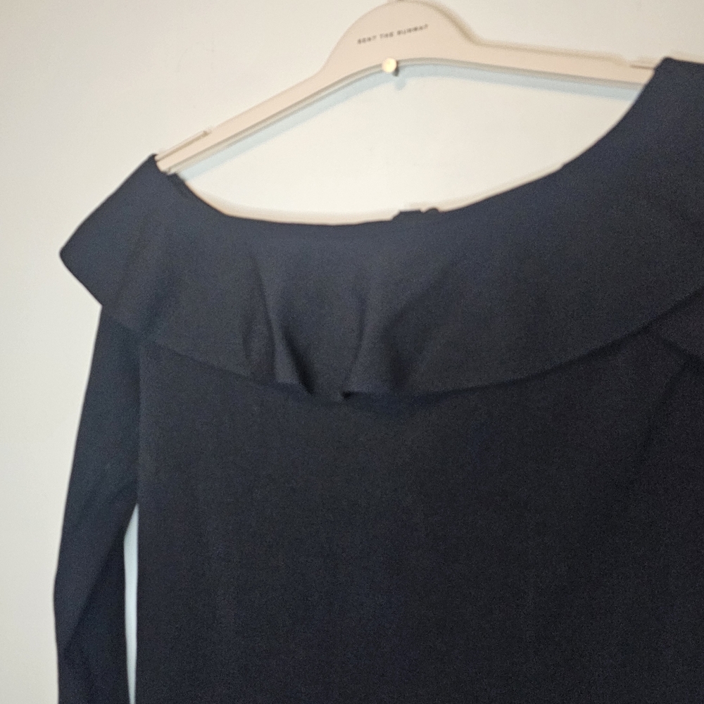 COS Black Off-Shoulder Ruffle Fine Rib Knit Top Size Medium - Picture 4 of 10